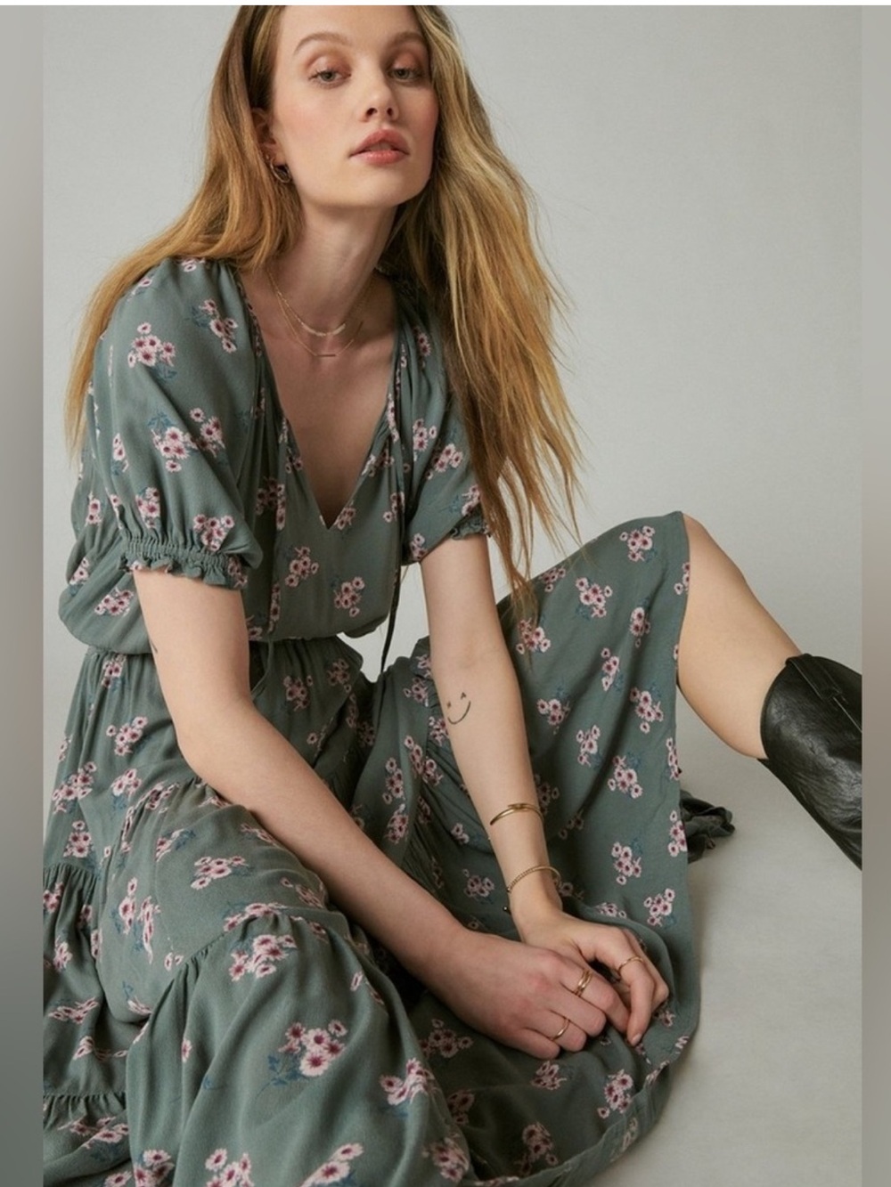 Lucky Brand Boho Smocked Waist Maxi Dress